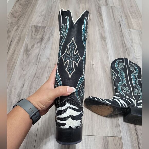 Nocona ladies safari rancher boots white tiger ray foot sz 5 can fit 5 1/2 - Picture 9 of 17